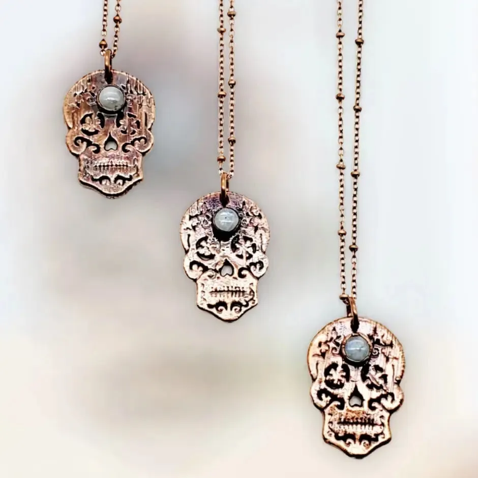 Moonstone Sugar Skull Necklace