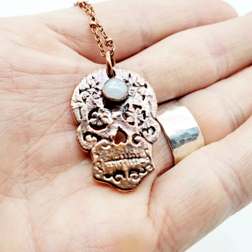 Moonstone Sugar Skull Necklace