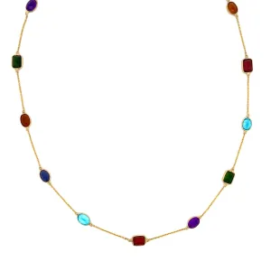 Multi Gemstone Baguette Channel Set Station Necklace