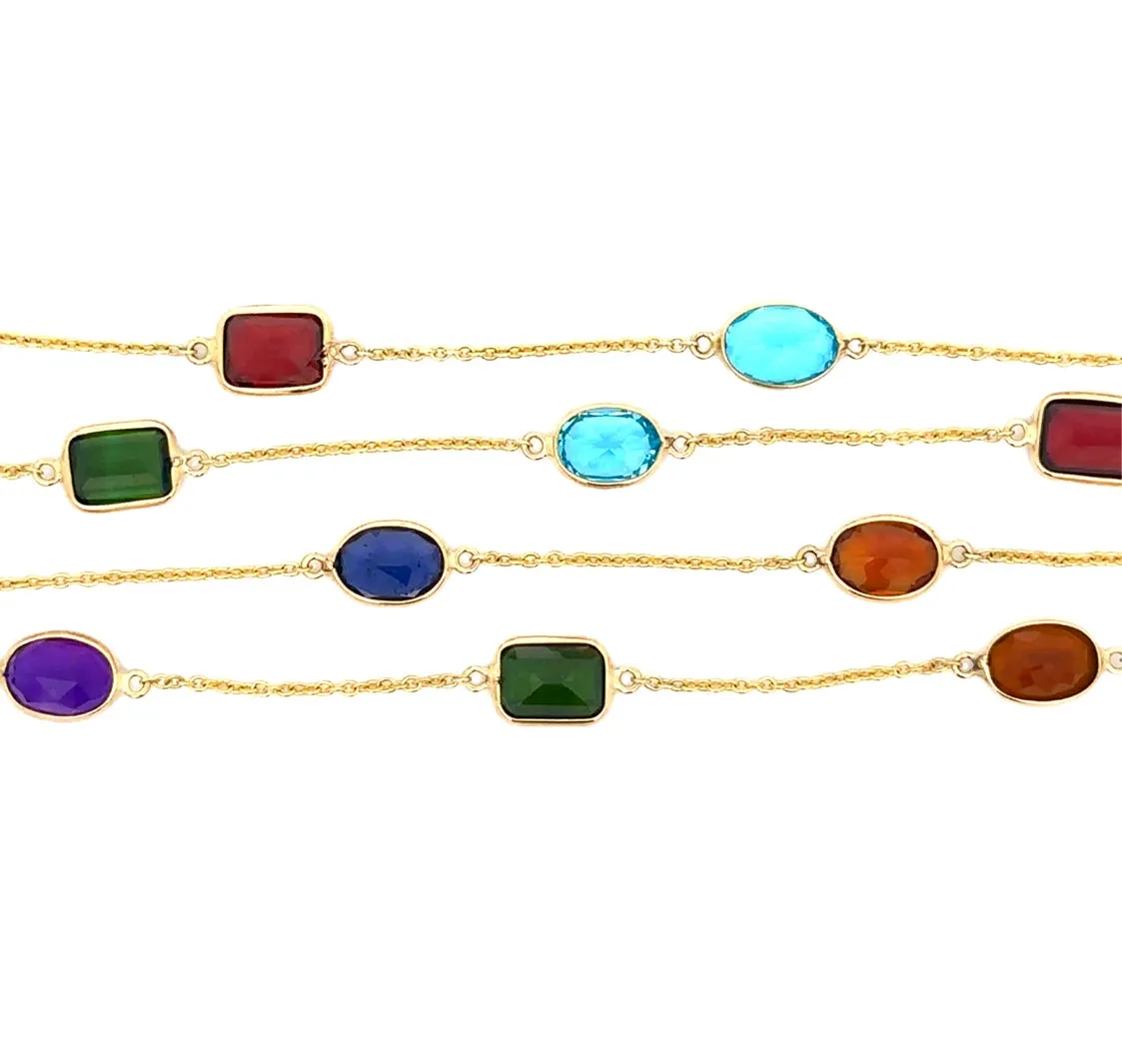 Multi Gemstone Baguette Channel Set Station Necklace