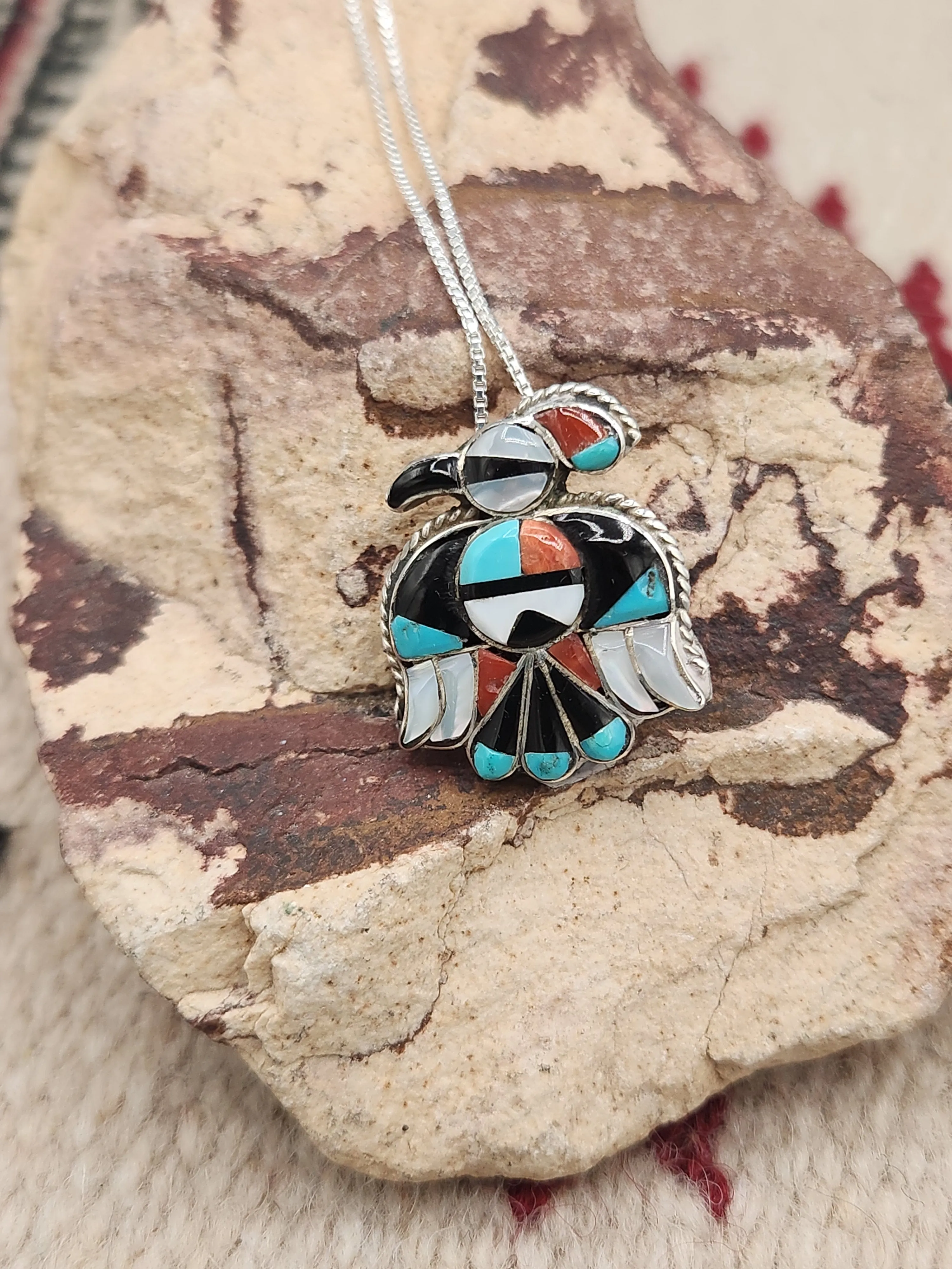 MULTI INLAY THUNDERBIRD PENDANT  - ZUNI - VINTAGE 1960'S