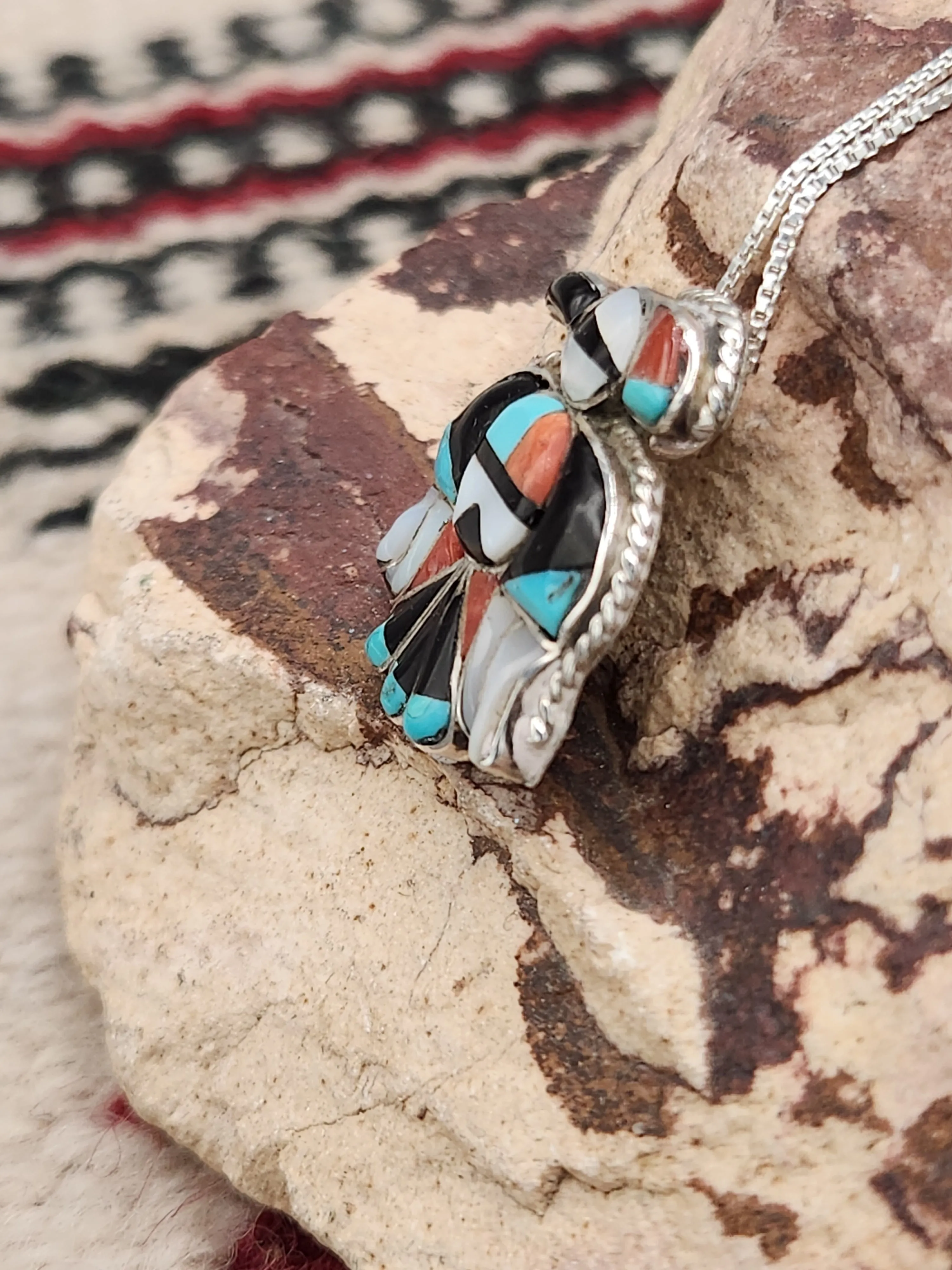 MULTI INLAY THUNDERBIRD PENDANT  - ZUNI - VINTAGE 1960'S