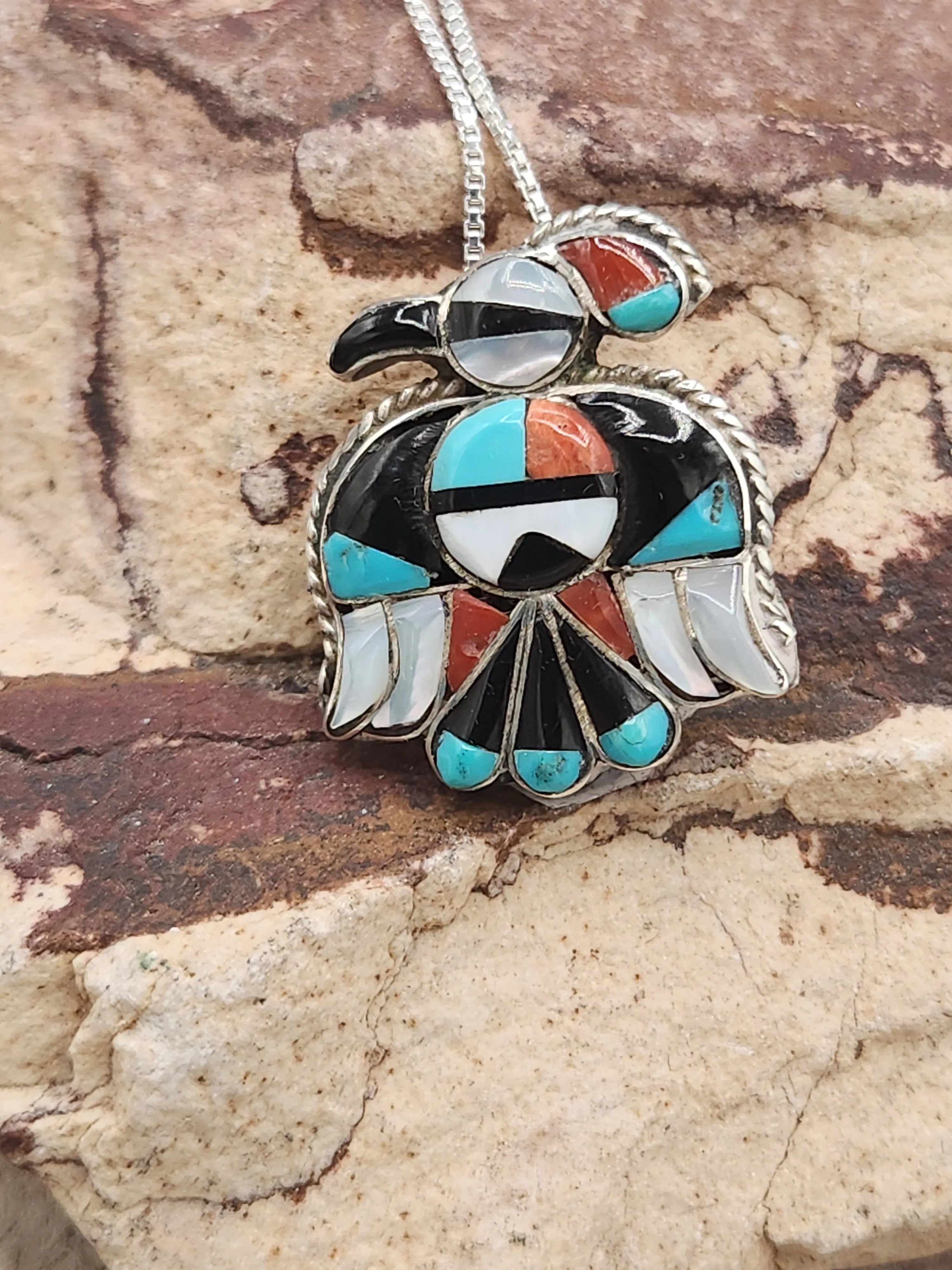 MULTI INLAY THUNDERBIRD PENDANT  - ZUNI - VINTAGE 1960'S