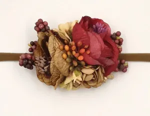 Mustard & Burgundy Vintage Floral Nylon Headband