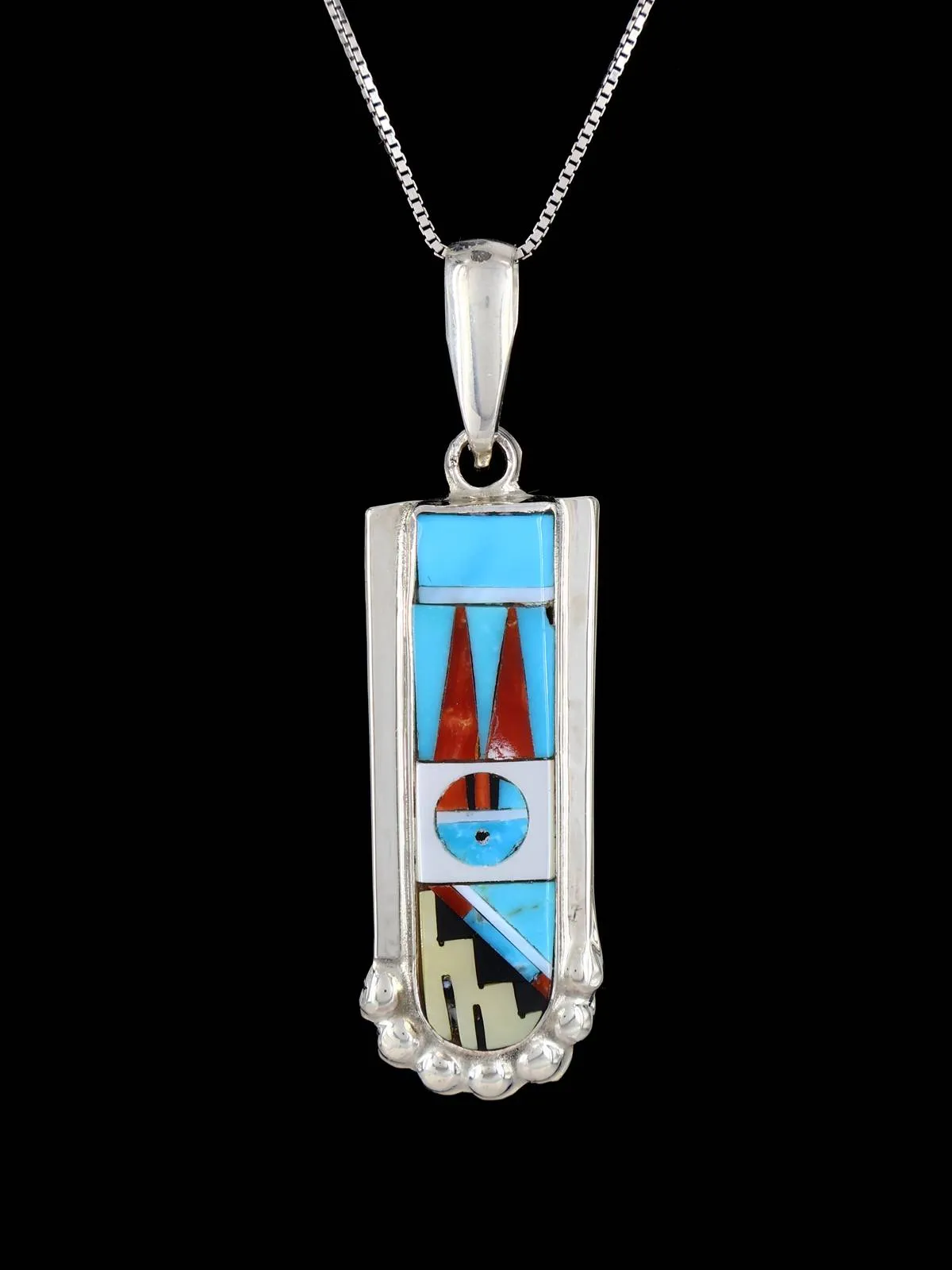 Native American Jewelry Sterling Silver Zuni Inlay Sunface Pendant