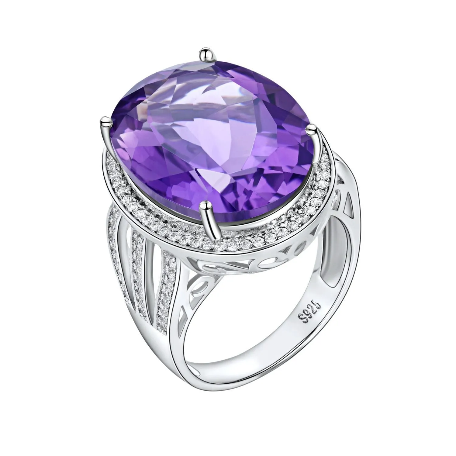 Natural Amethyst Ring Luxury Gem Jewelry Temperament S925 Silver