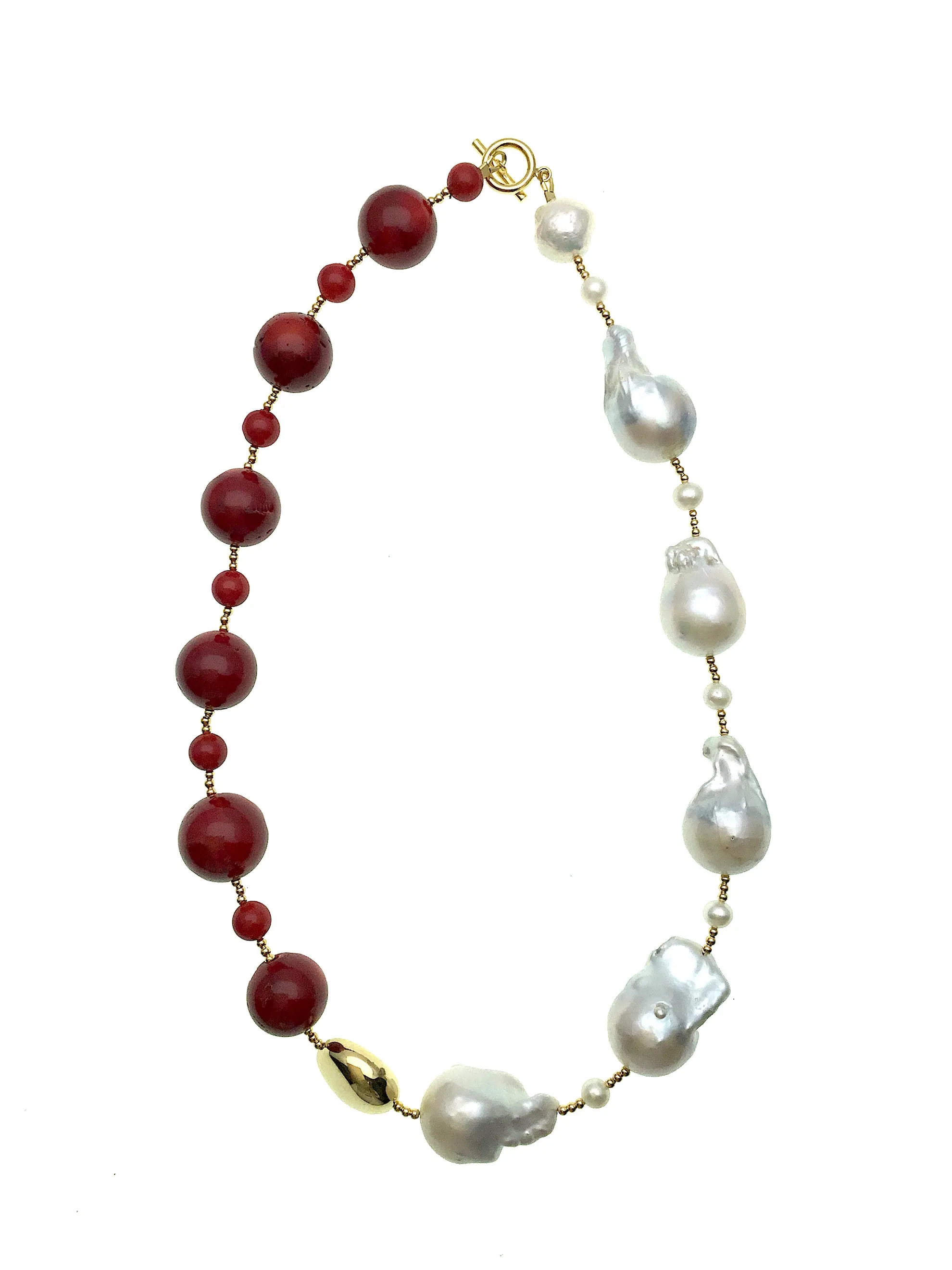 Natural Corals with Baroque Pearls Short Necklace DN205