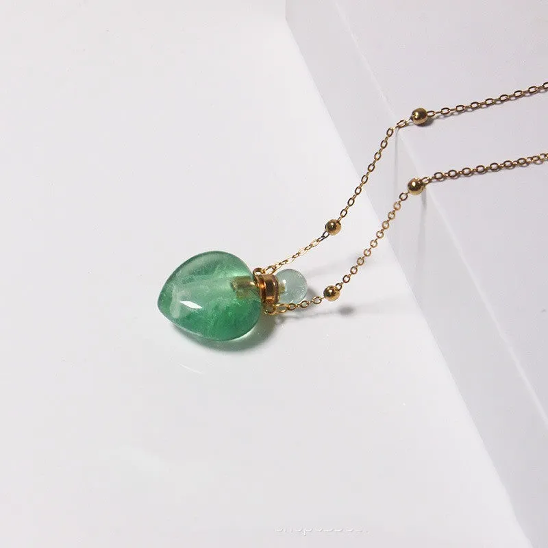 Natural Crystal Green Fluorite Perfume Bottle Sweater Chain