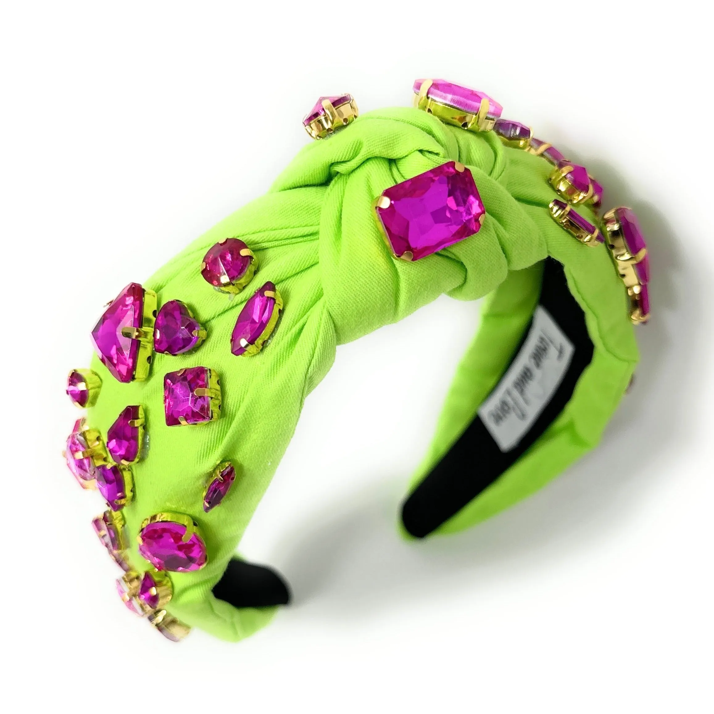 Neon Green Fuchsia Jeweled Knot Headband