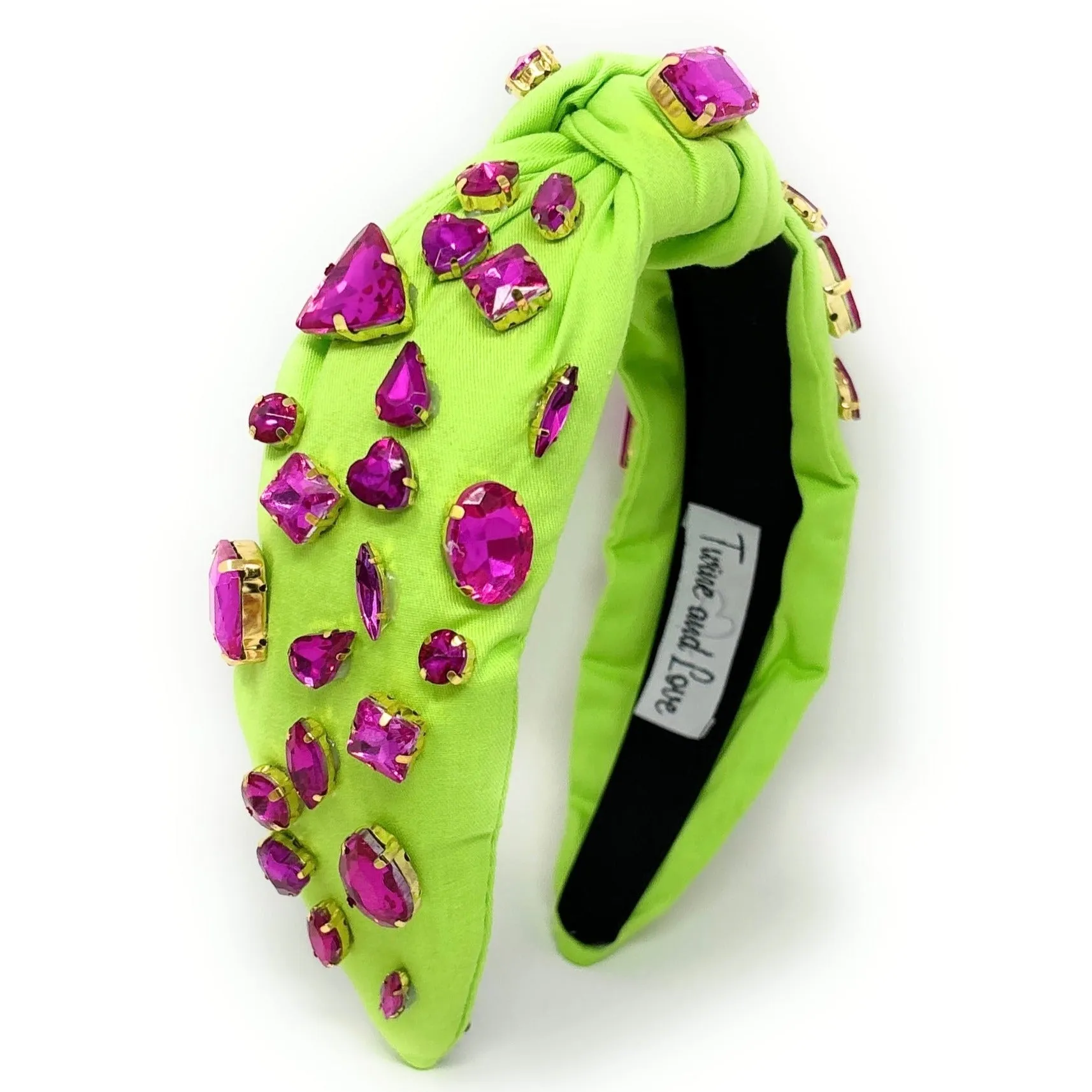 Neon Green Fuchsia Jeweled Knot Headband