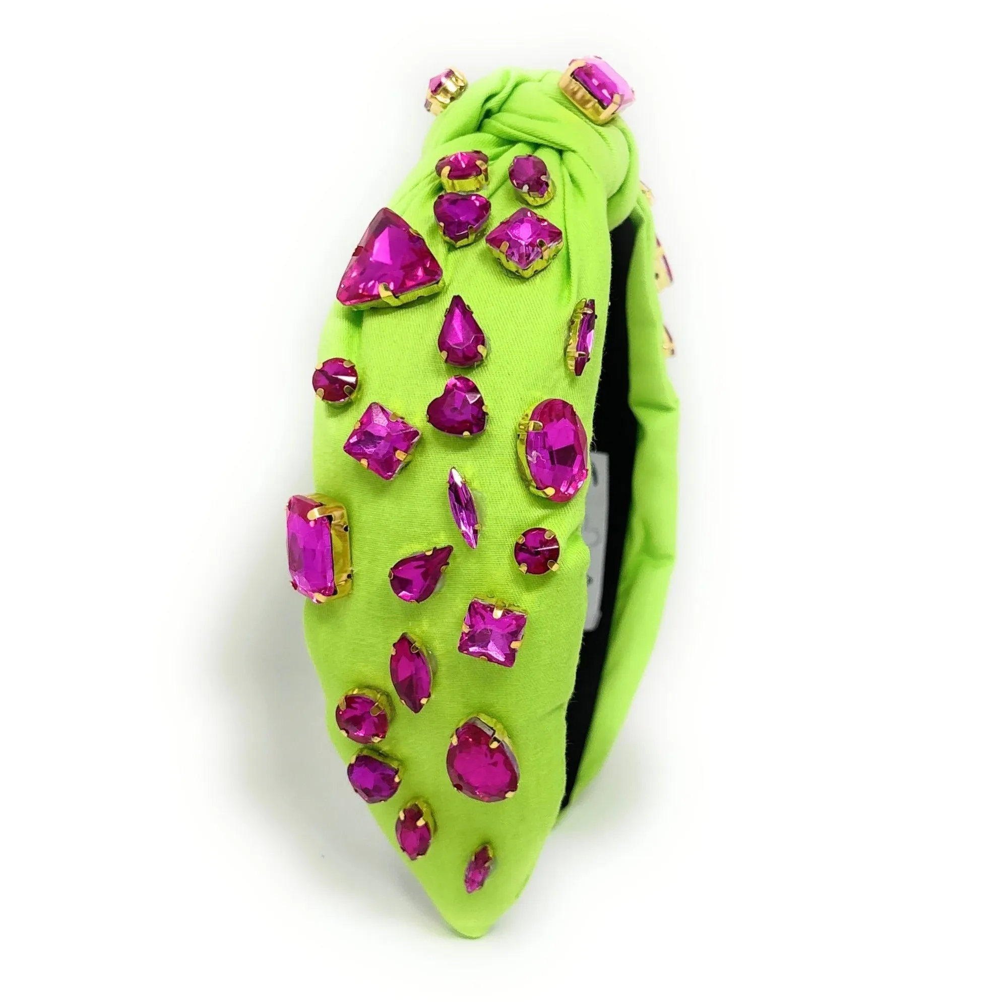 Neon Green Fuchsia Jeweled Knot Headband