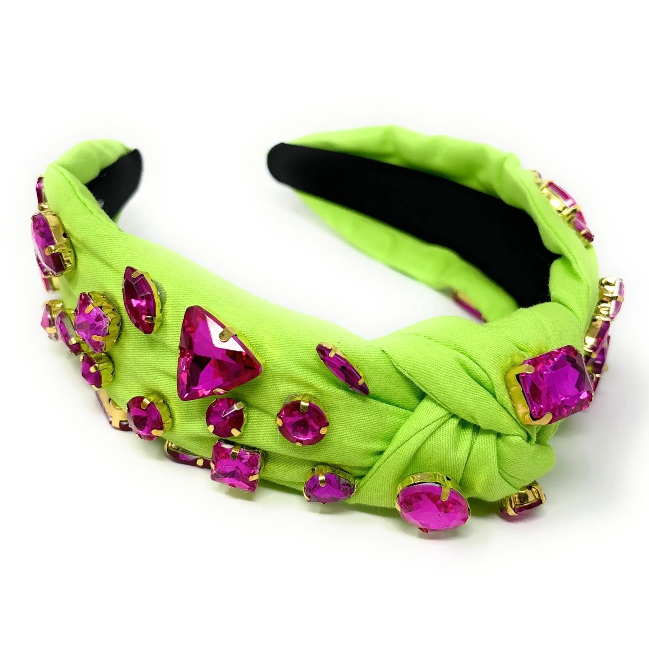 Neon Green Fuchsia Jeweled Knot Headband