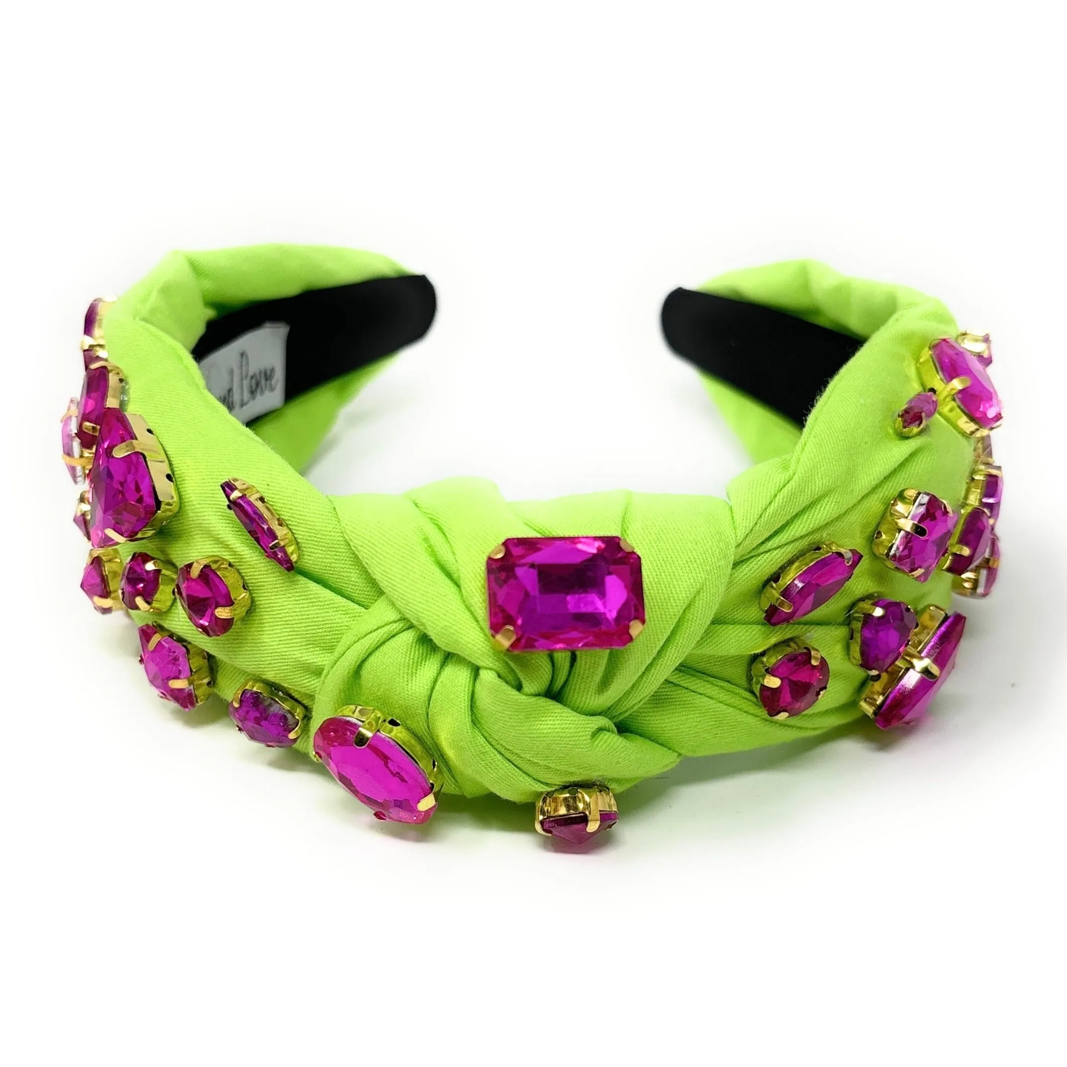 Neon Green Fuchsia Jeweled Knot Headband