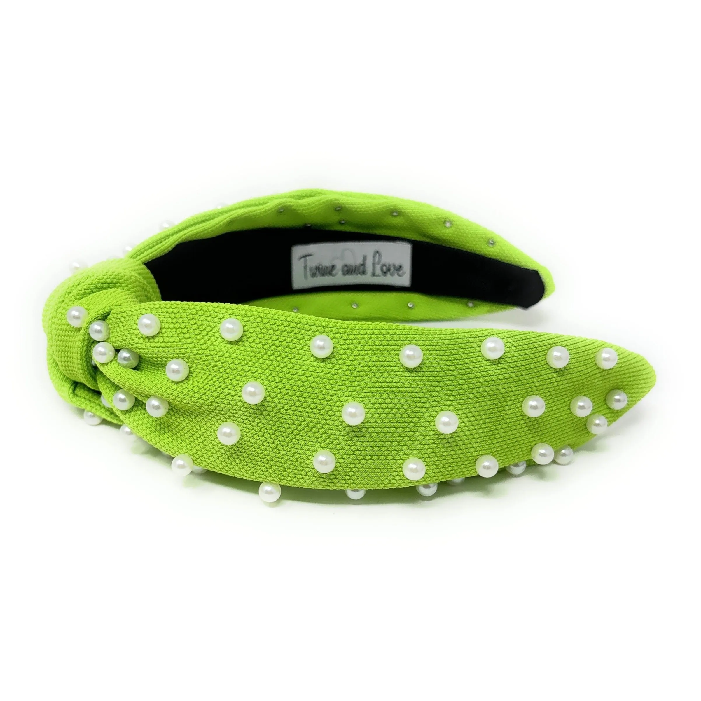 Neon Lime White Pearl Knot Headband