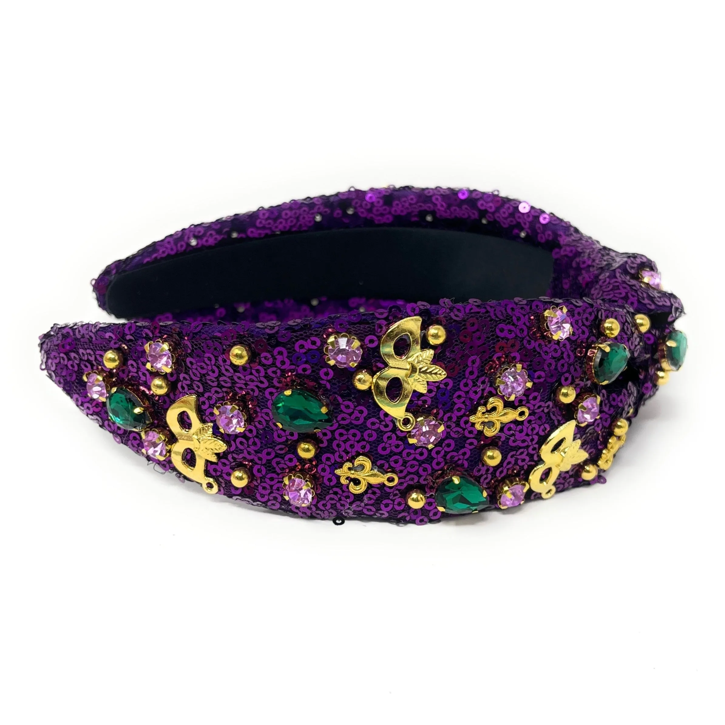 New! Mardi Gras Jeweled Knot Headband