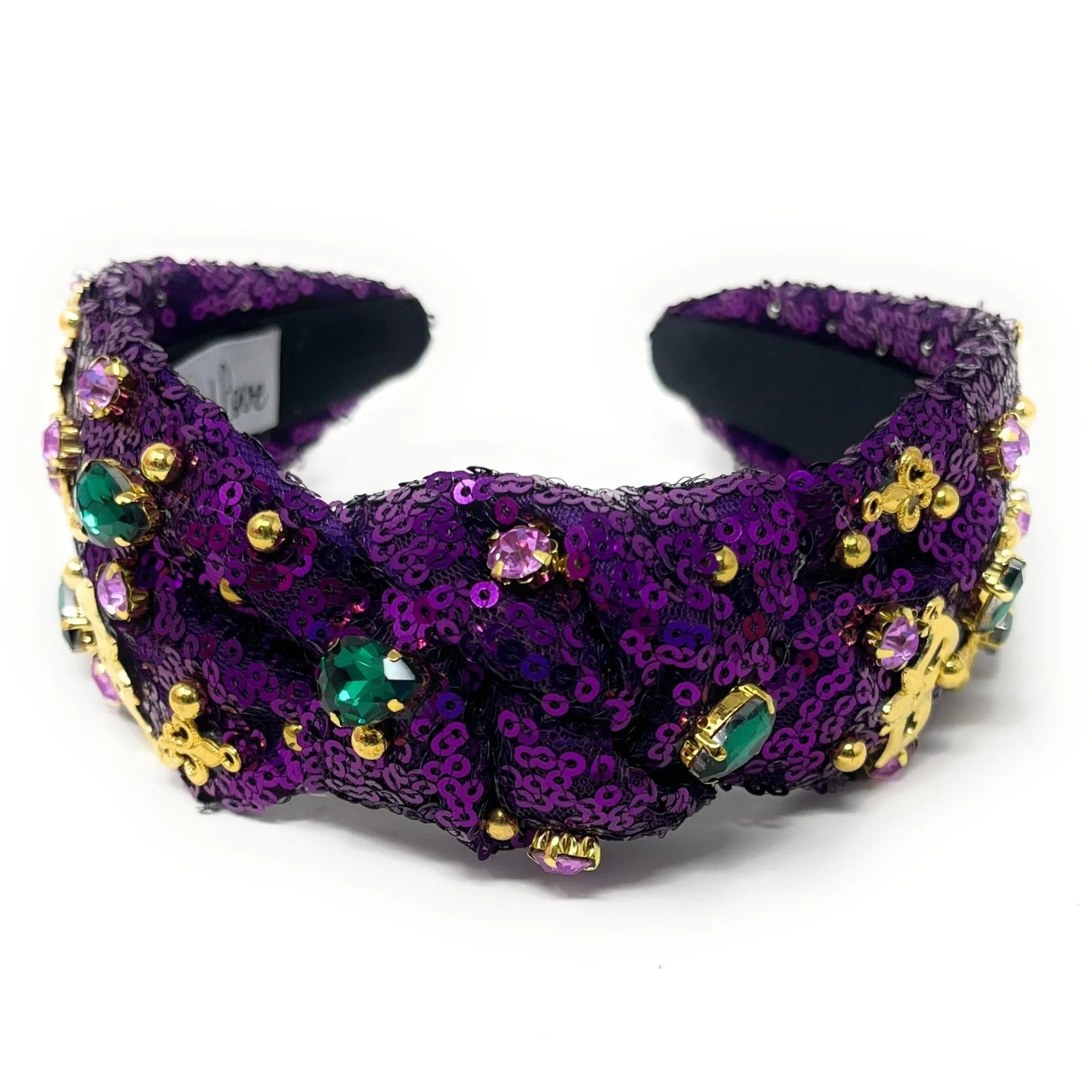 New! Mardi Gras Jeweled Knot Headband