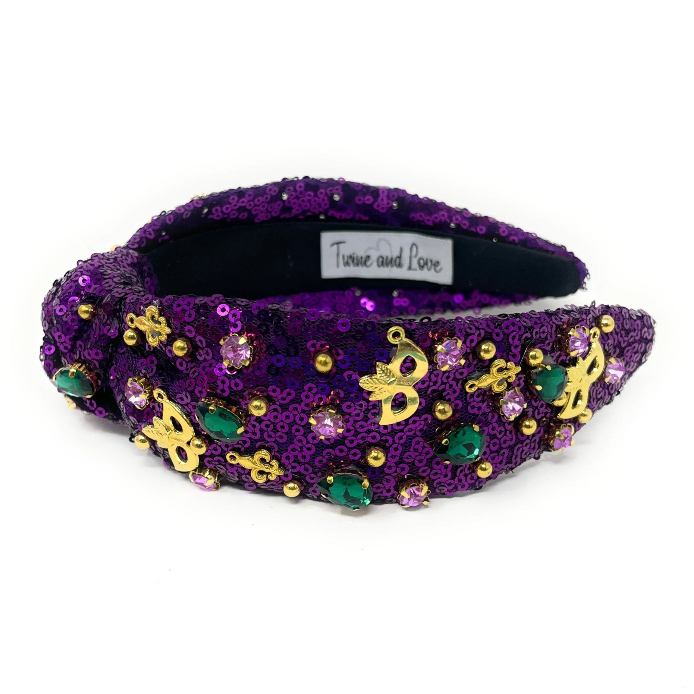 New! Mardi Gras Jeweled Knot Headband