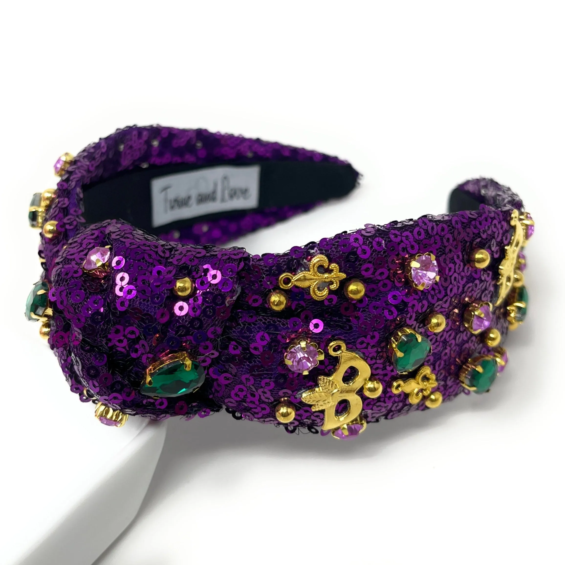 New! Mardi Gras Jeweled Knot Headband