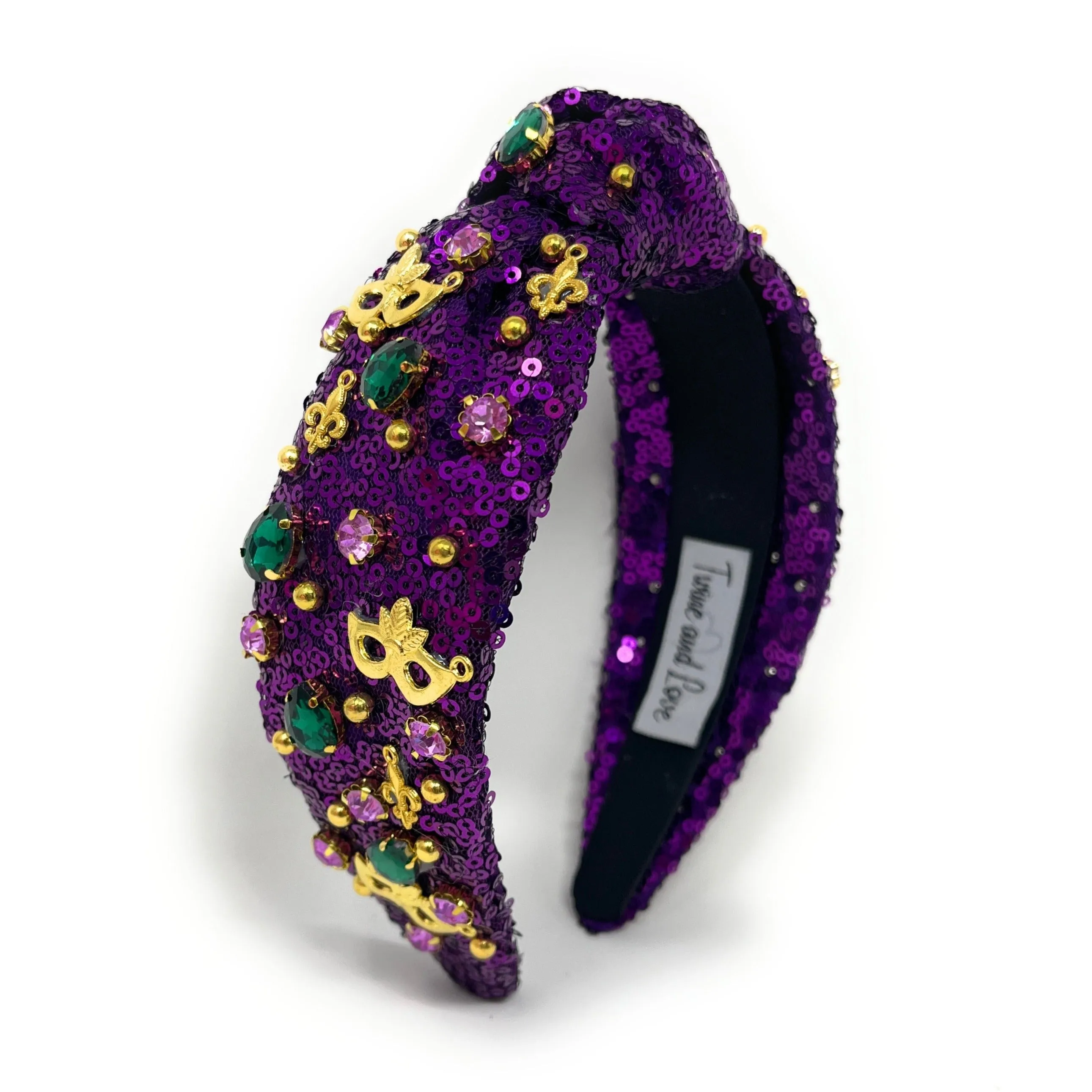 New! Mardi Gras Jeweled Knot Headband