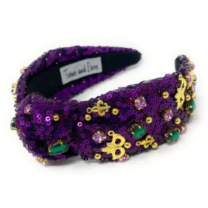 New! Mardi Gras Jeweled Knot Headband