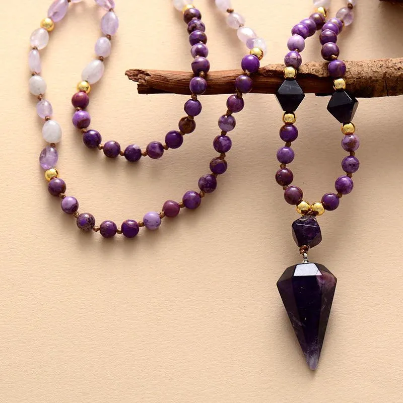 'Ngalgarra' Jasper & Amethyst Cone Pendant Necklace