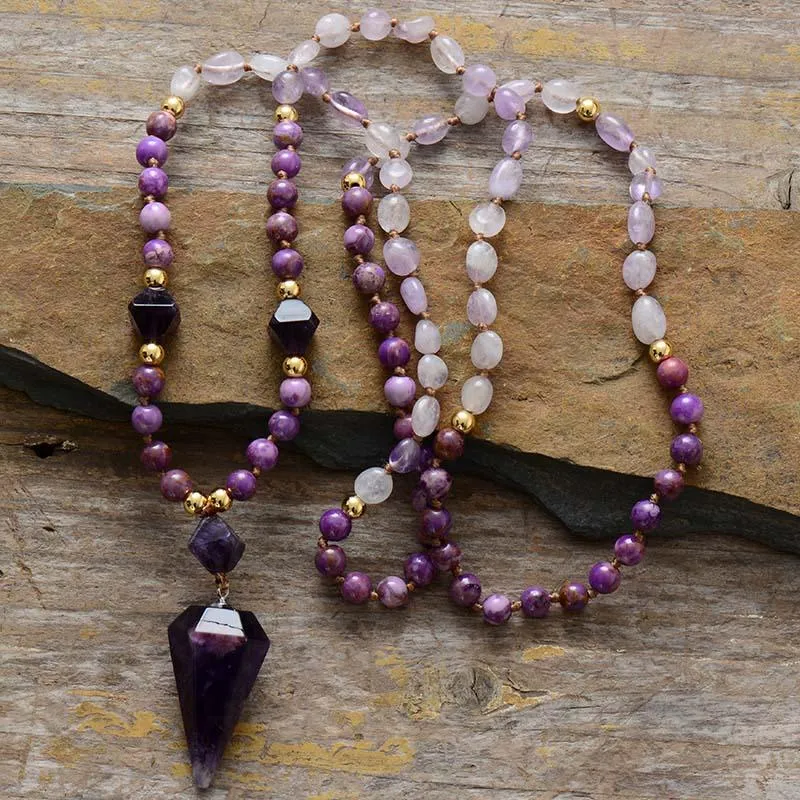 'Ngalgarra' Jasper & Amethyst Cone Pendant Necklace