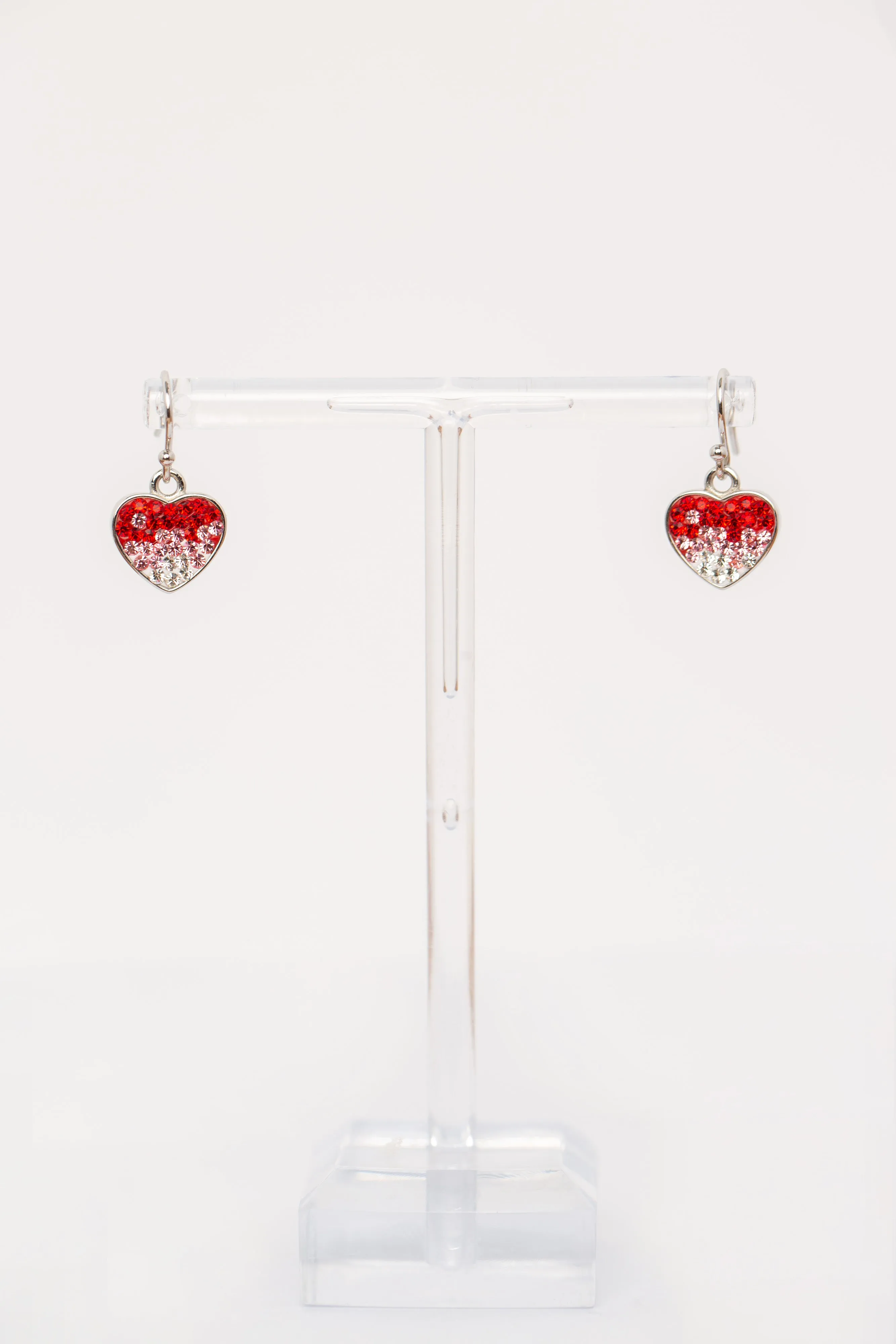 Ombre Heart Crystal Sterling Silver Dangling Earrings