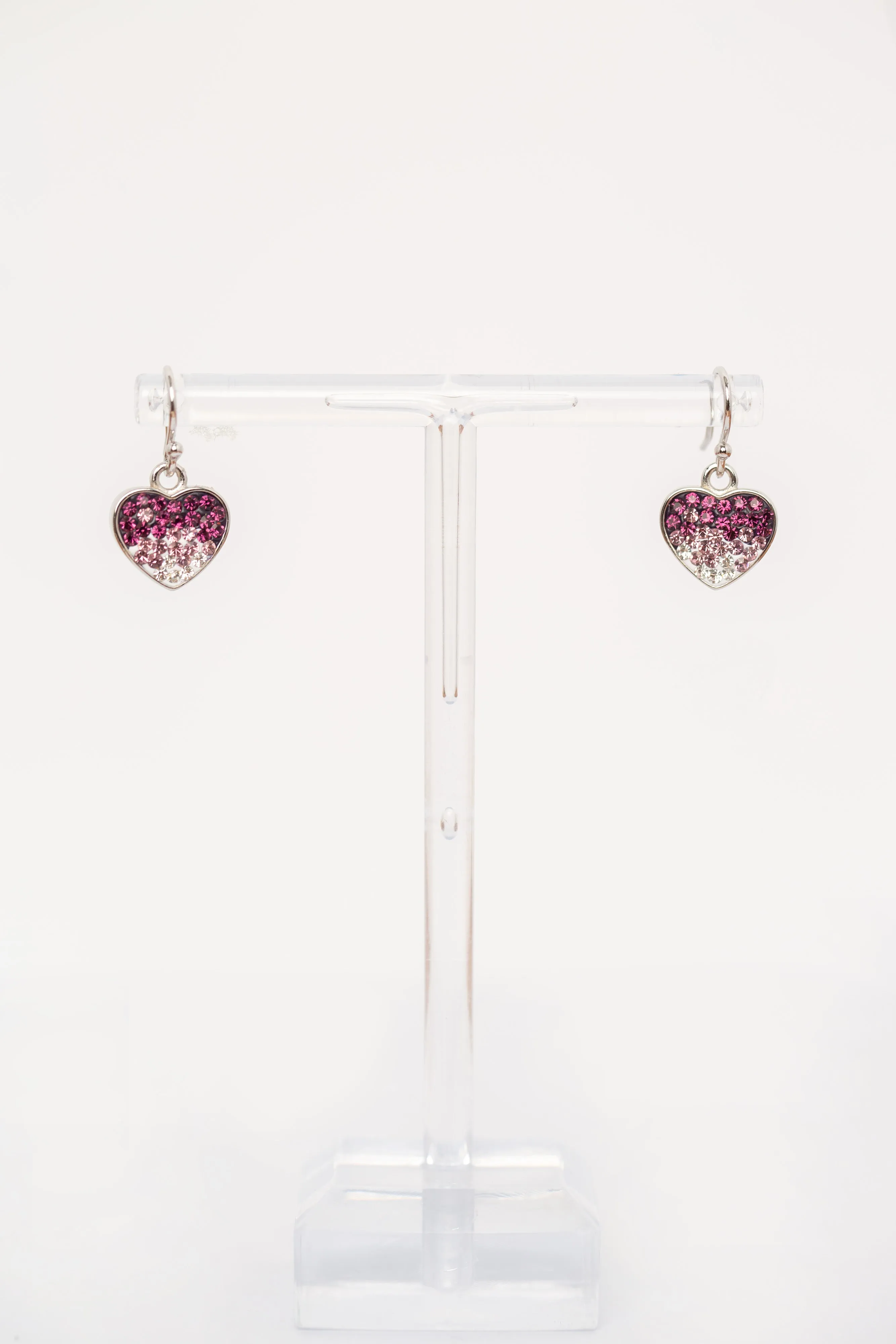 Ombre Heart Crystal Sterling Silver Dangling Earrings