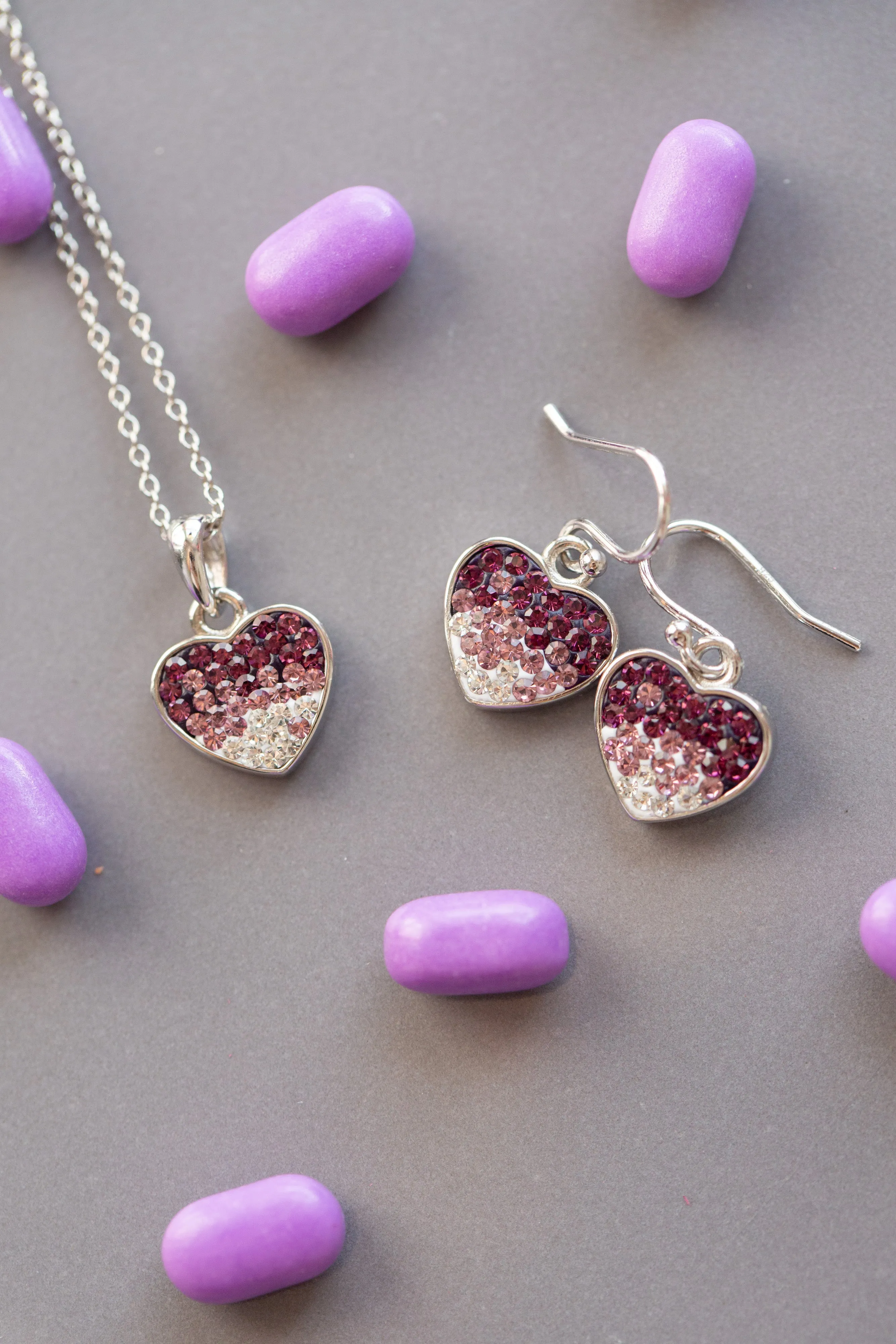 Ombre Heart Crystal Sterling Silver Dangling Earrings