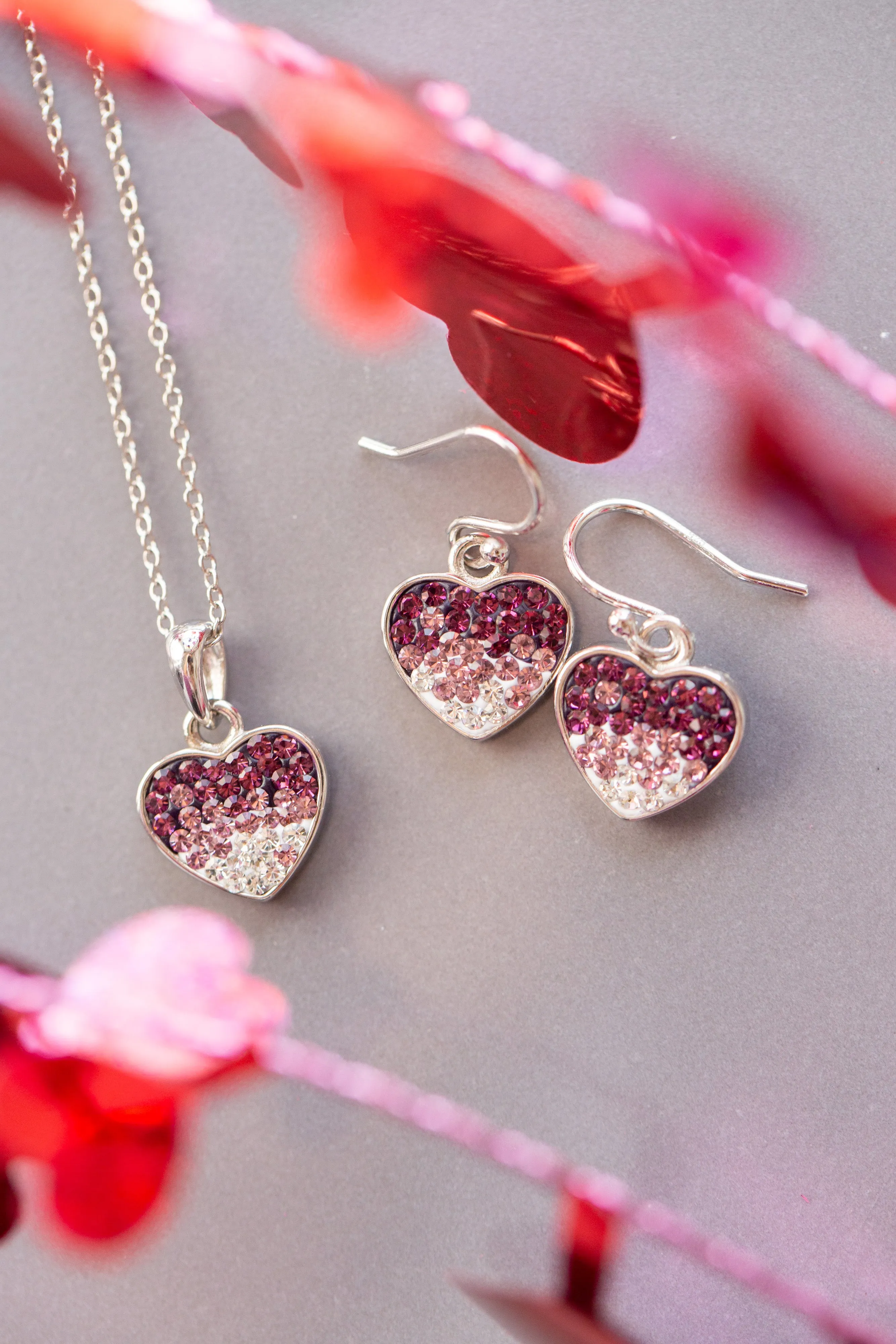 Ombre Heart Crystal Sterling Silver Dangling Earrings