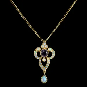 Opal And Amethyst Pendant Necklace 9Ct Gold On Silver