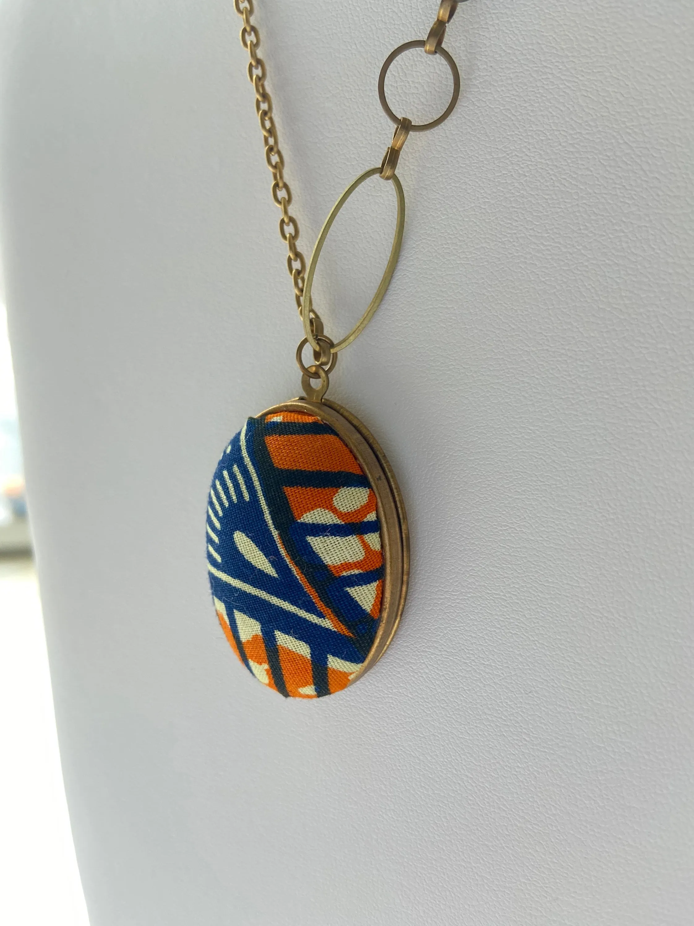 Orange Fabric Oval Locket Necklace