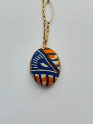 Orange Fabric Oval Locket Necklace