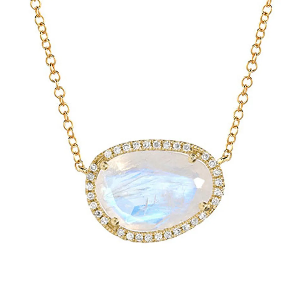 Organic Shape Rainbow Moonstone & Diamond Necklace