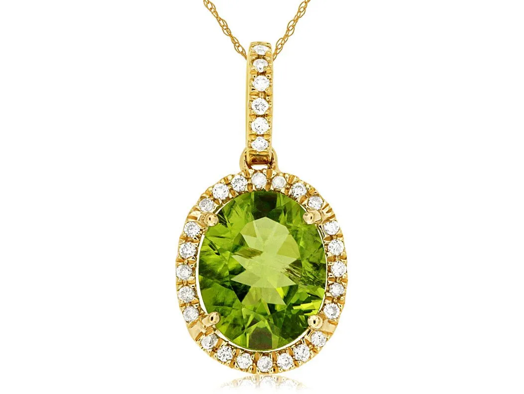 Oval Peridot & Diamond Halo Pendant