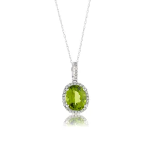 Oval Peridot & Diamond Halo Pendant