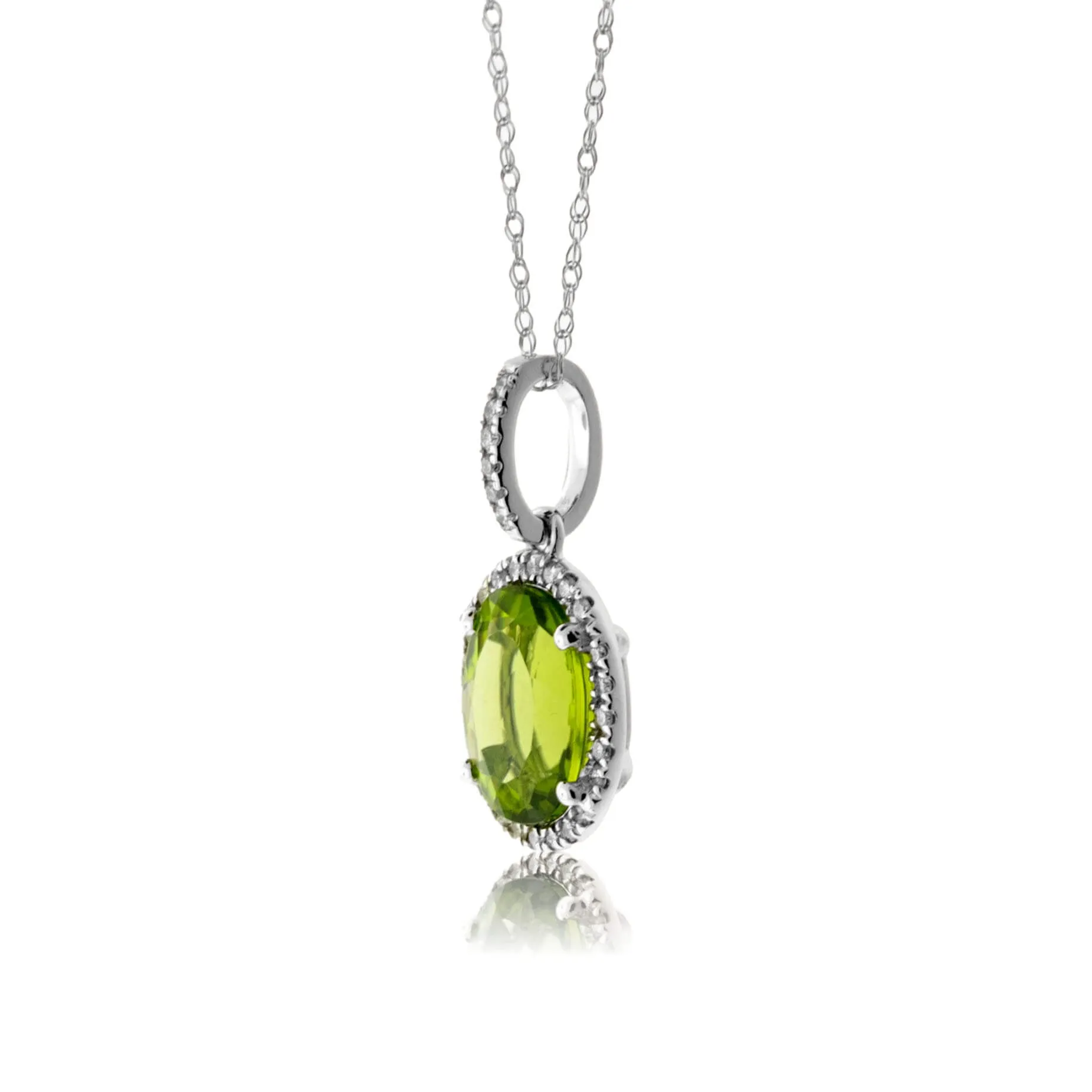 Oval Peridot & Diamond Halo Pendant