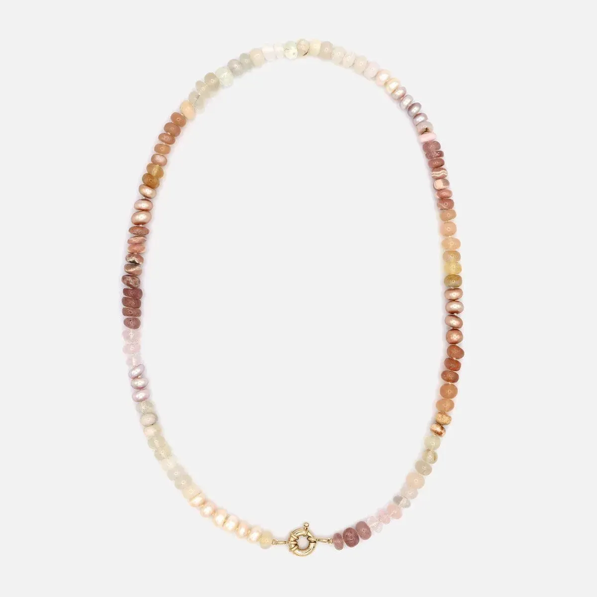 Peach Pearl Cashmere Rainbow Gemstone Necklace