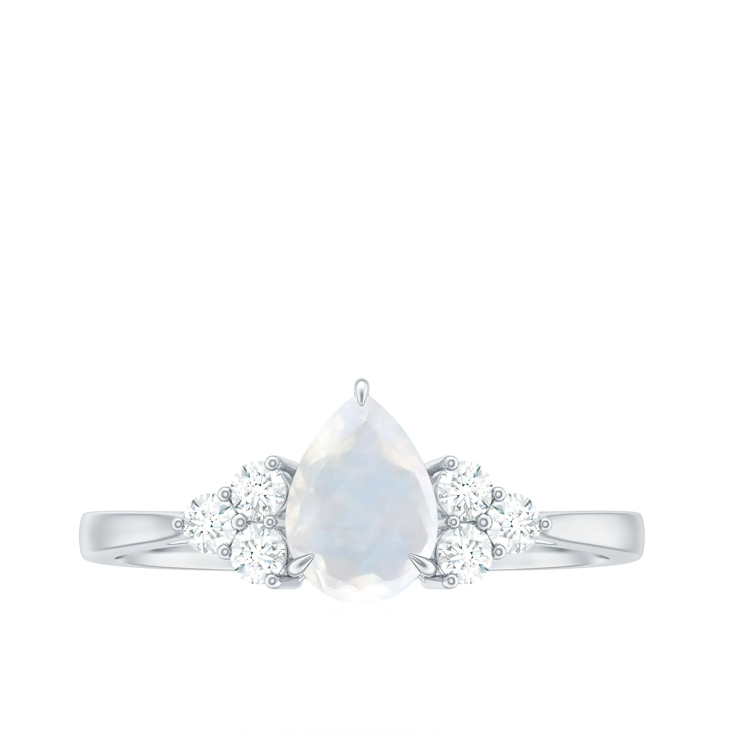 Pear Shape Moonstone Solitaire Ring with Diamond Trio