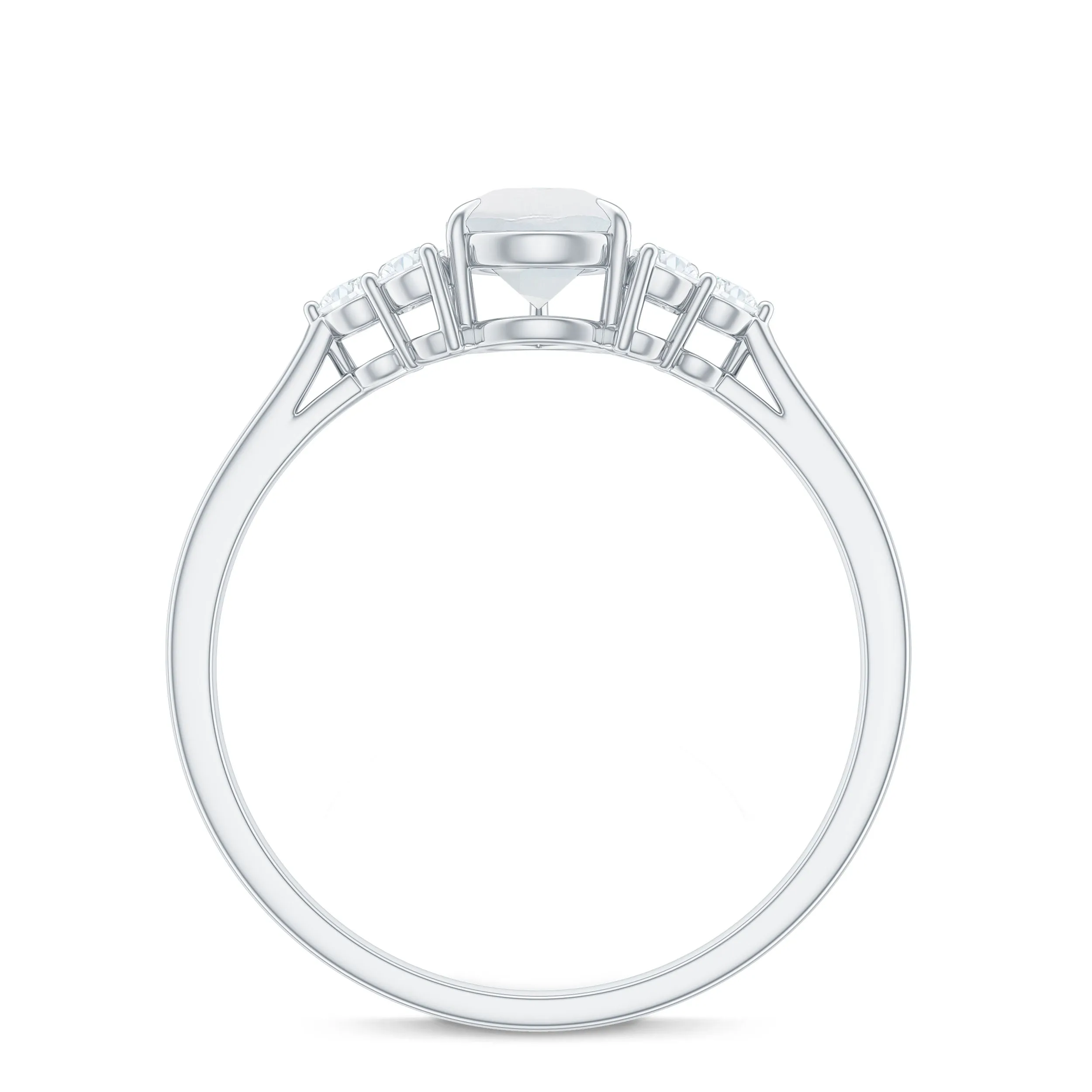 Pear Shape Moonstone Solitaire Ring with Diamond Trio