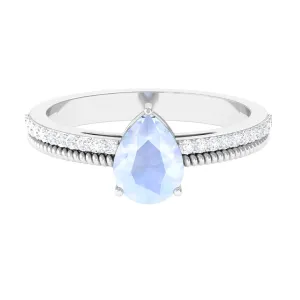 Pear Shaped Moonstone and Diamond Solitaire Ring with Twisted Rope