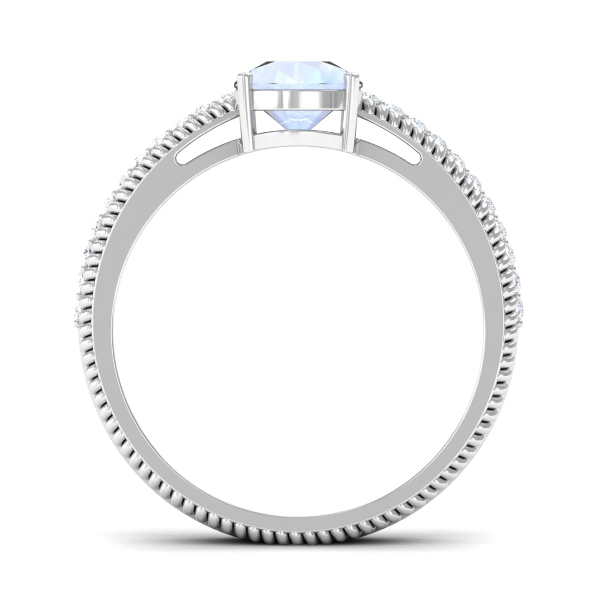 Pear Shaped Moonstone and Diamond Solitaire Ring with Twisted Rope