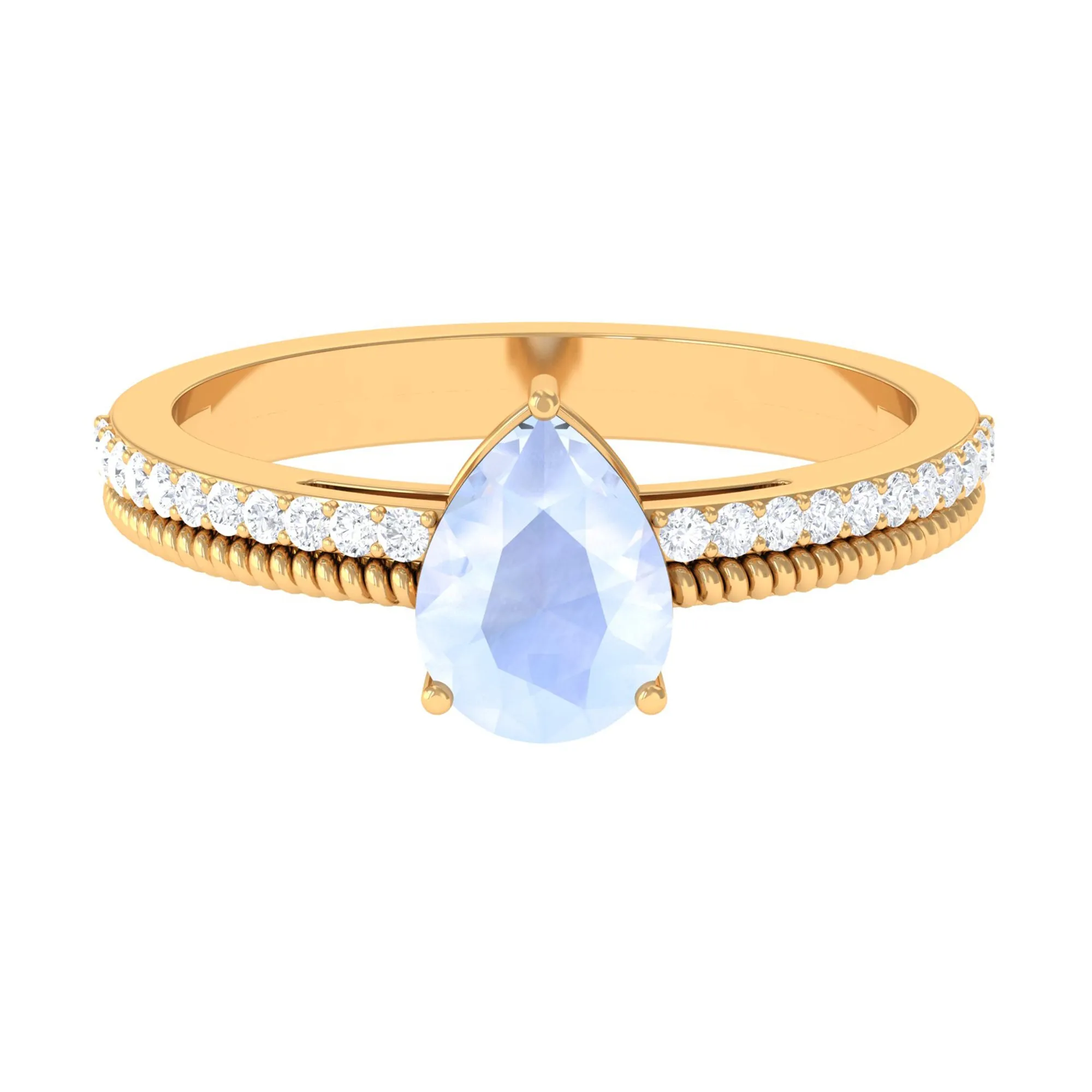 Pear Shaped Moonstone and Diamond Solitaire Ring with Twisted Rope