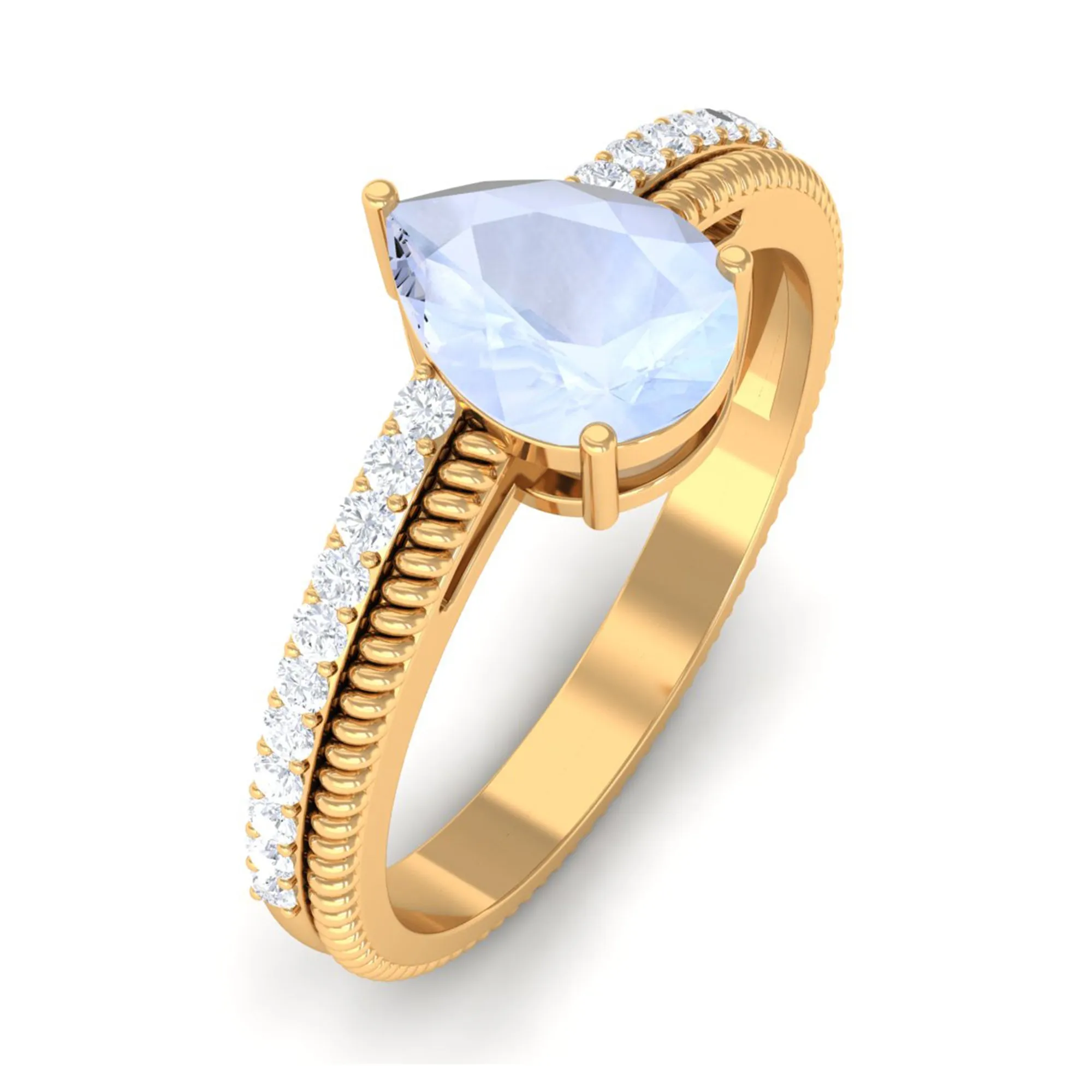 Pear Shaped Moonstone and Diamond Solitaire Ring with Twisted Rope