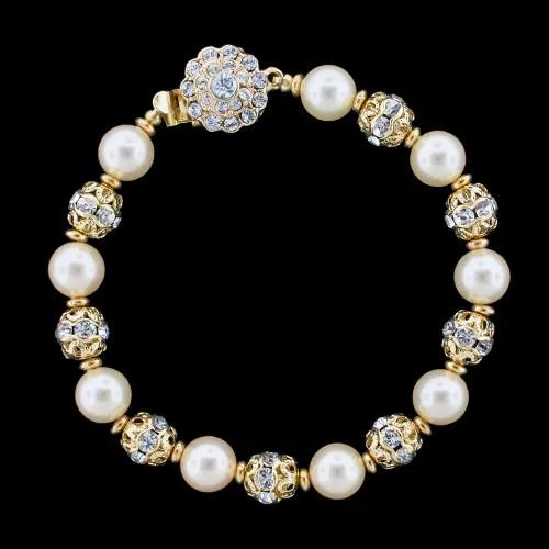 Pearl Bridal Bracelet with Crystal Accents