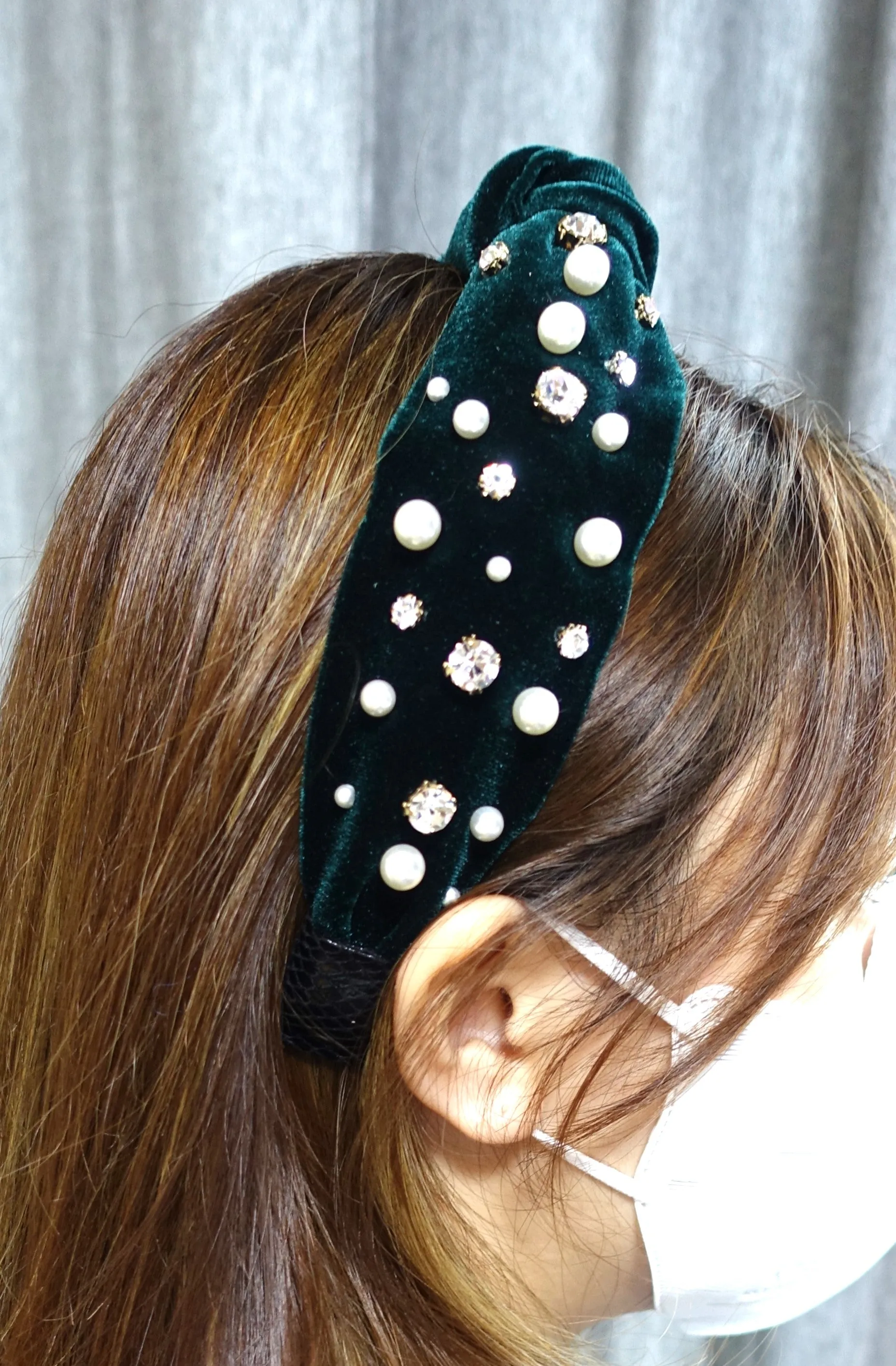 pearl rhinestone velvet headband top knot embellished hairband trendy hair accessory for women