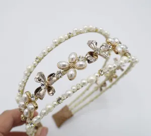 pearl triple headband petal rhinestone bridal hair accessory for women