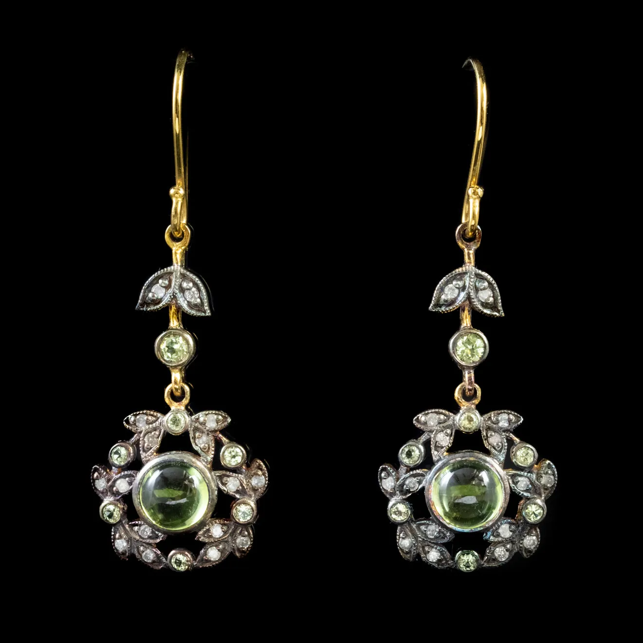 Peridot Diamond Drop Earrings 18Ct Gold Silver