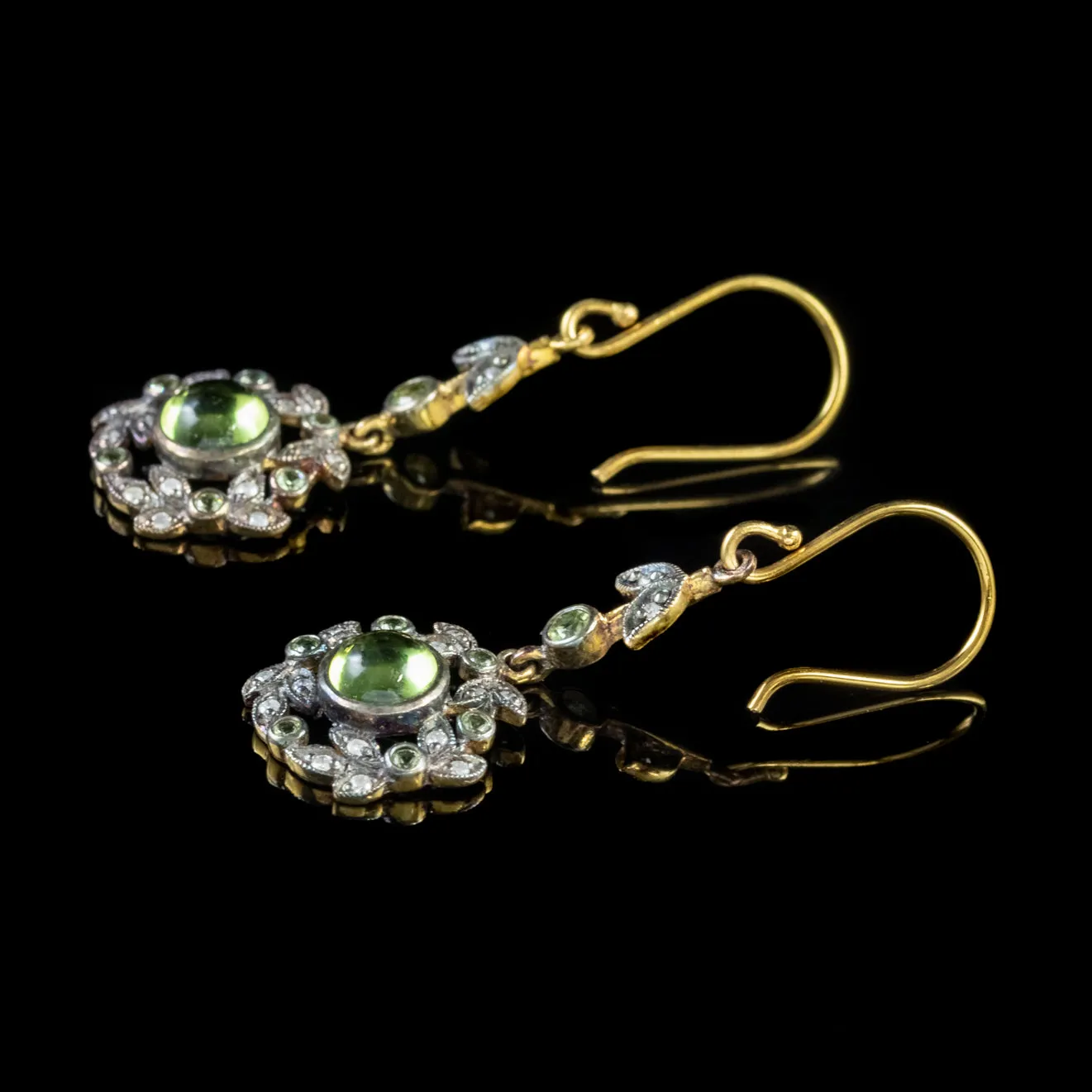 Peridot Diamond Drop Earrings 18Ct Gold Silver