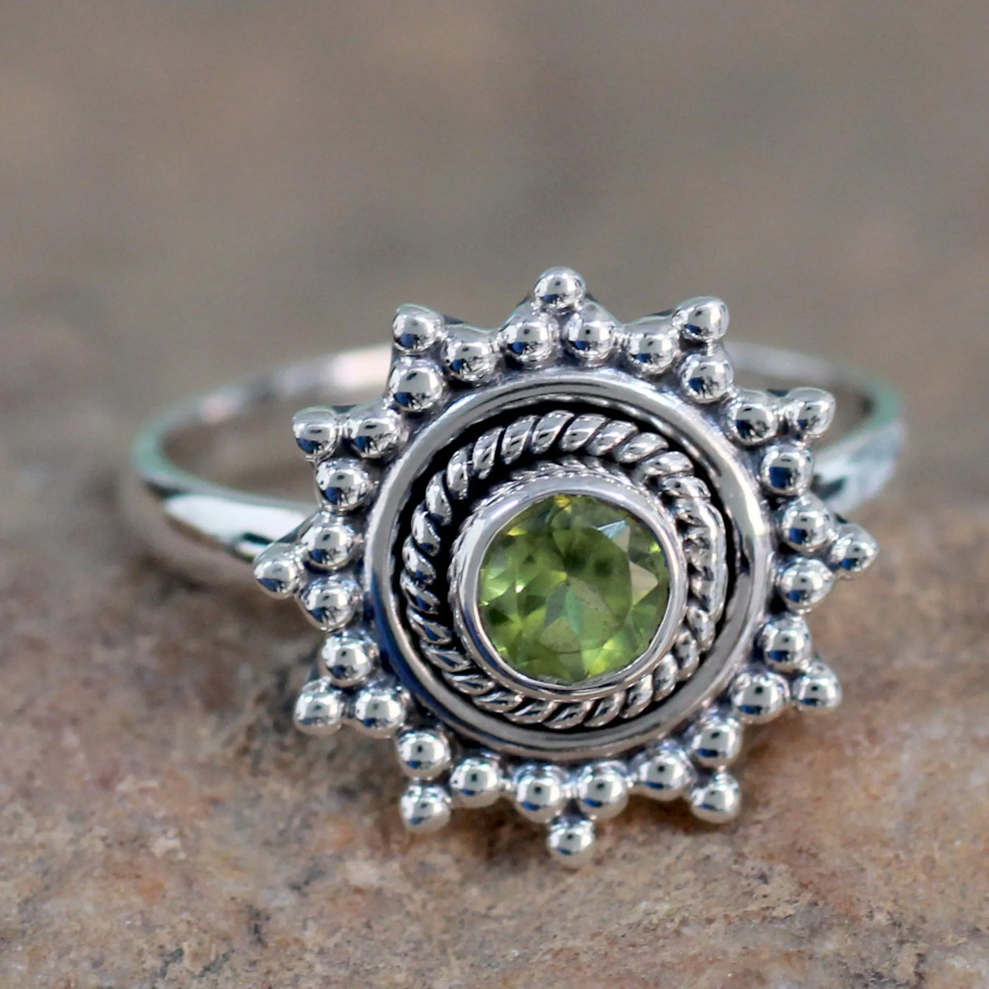 Peridot solitaire ring - Lime Princess | NOVICA